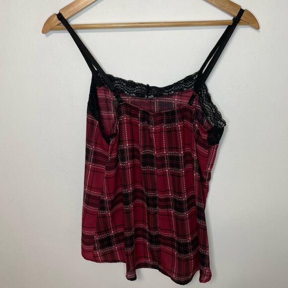 Rue21 Red Plaid Camisole S Womens Sleeveless Lace Trim Satin Lightwegiht - Picture 2 of 3